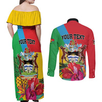 Personalised Barbuda Couples Matching Off Shoulder Maxi Dress and Long Sleeve Button Shirt Frigate Bird Tropical Style