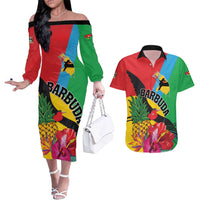 Personalised Barbuda Couples Matching Off The Shoulder Long Sleeve Dress and Hawaiian Shirt Frigate Bird Tropical Style