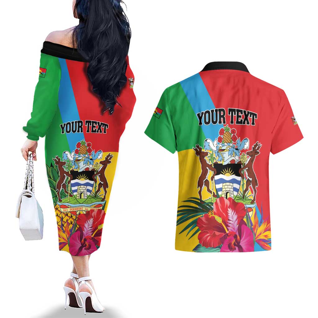 Personalised Barbuda Couples Matching Off The Shoulder Long Sleeve Dress and Hawaiian Shirt Frigate Bird Tropical Style