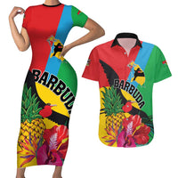 Personalised Barbuda Couples Matching Short Sleeve Bodycon Dress and Hawaiian Shirt Frigate Bird Tropical Style