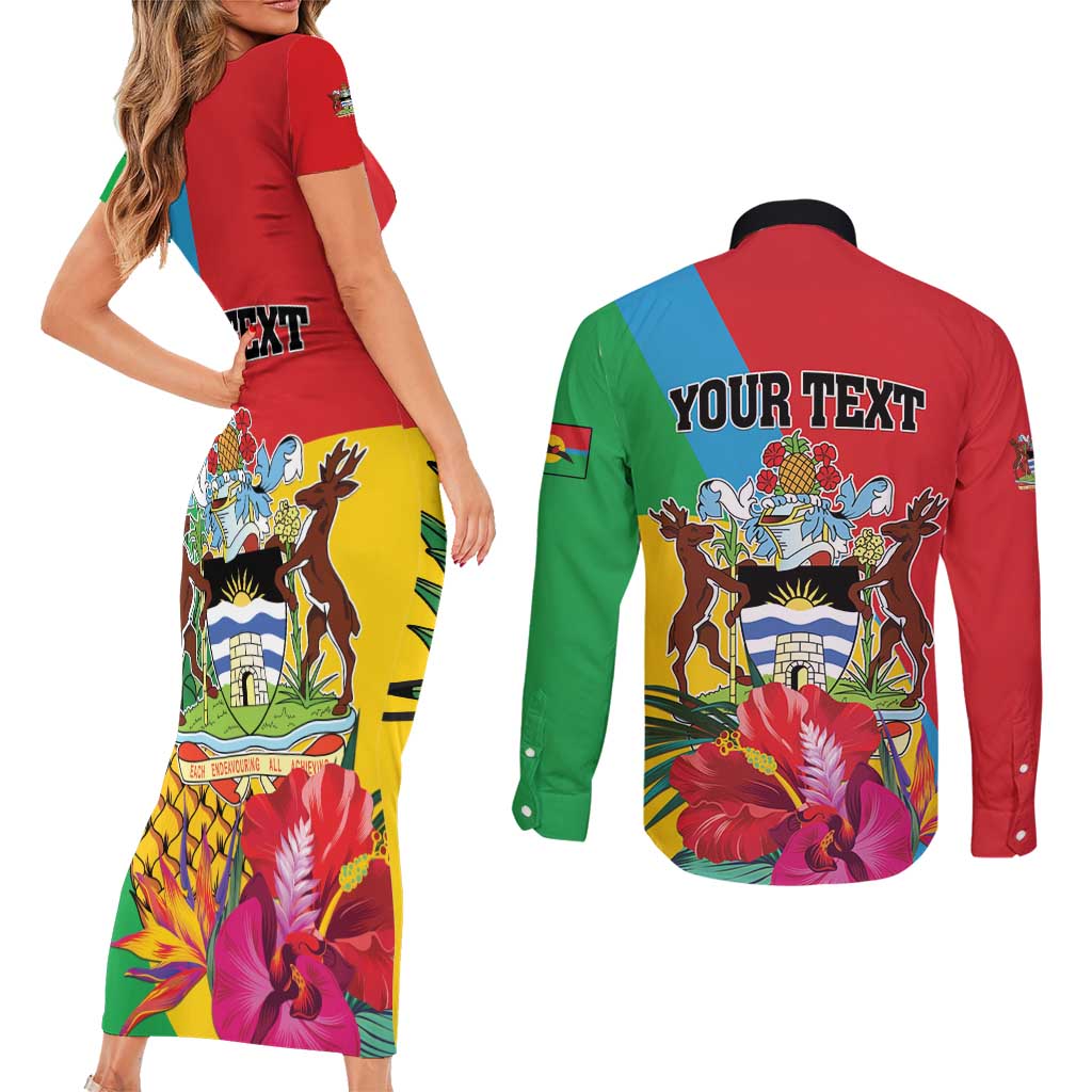 Personalised Barbuda Couples Matching Short Sleeve Bodycon Dress and Long Sleeve Button Shirt Frigate Bird Tropical Style