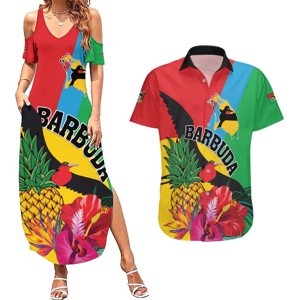 Personalised Barbuda Couples Matching Summer Maxi Dress and Hawaiian Shirt Frigate Bird Tropical Style