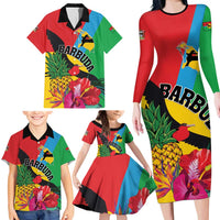 Personalised Barbuda Family Matching Long Sleeve Bodycon Dress and Hawaiian Shirt Frigate Bird Tropical Style