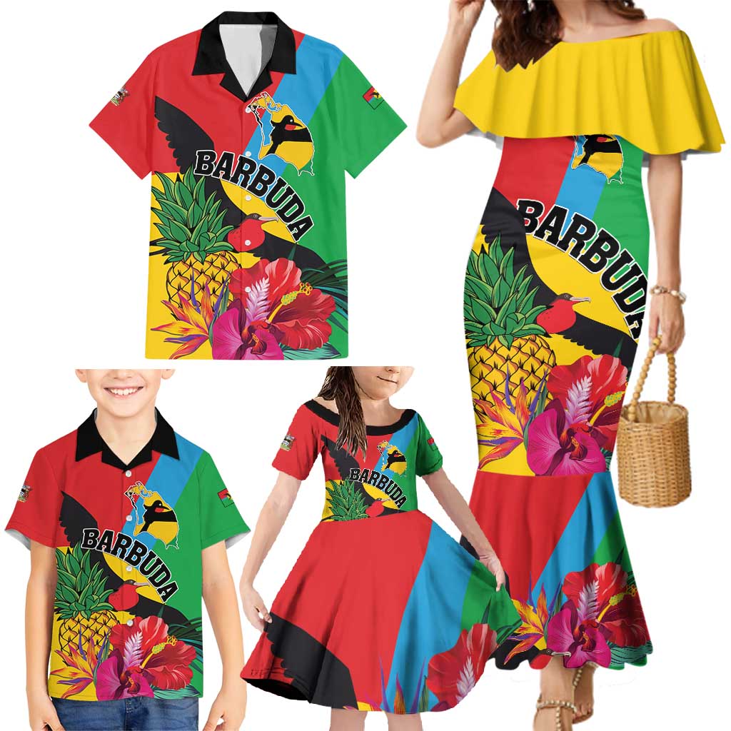 Personalised Barbuda Family Matching Mermaid Dress and Hawaiian Shirt Frigate Bird Tropical Style