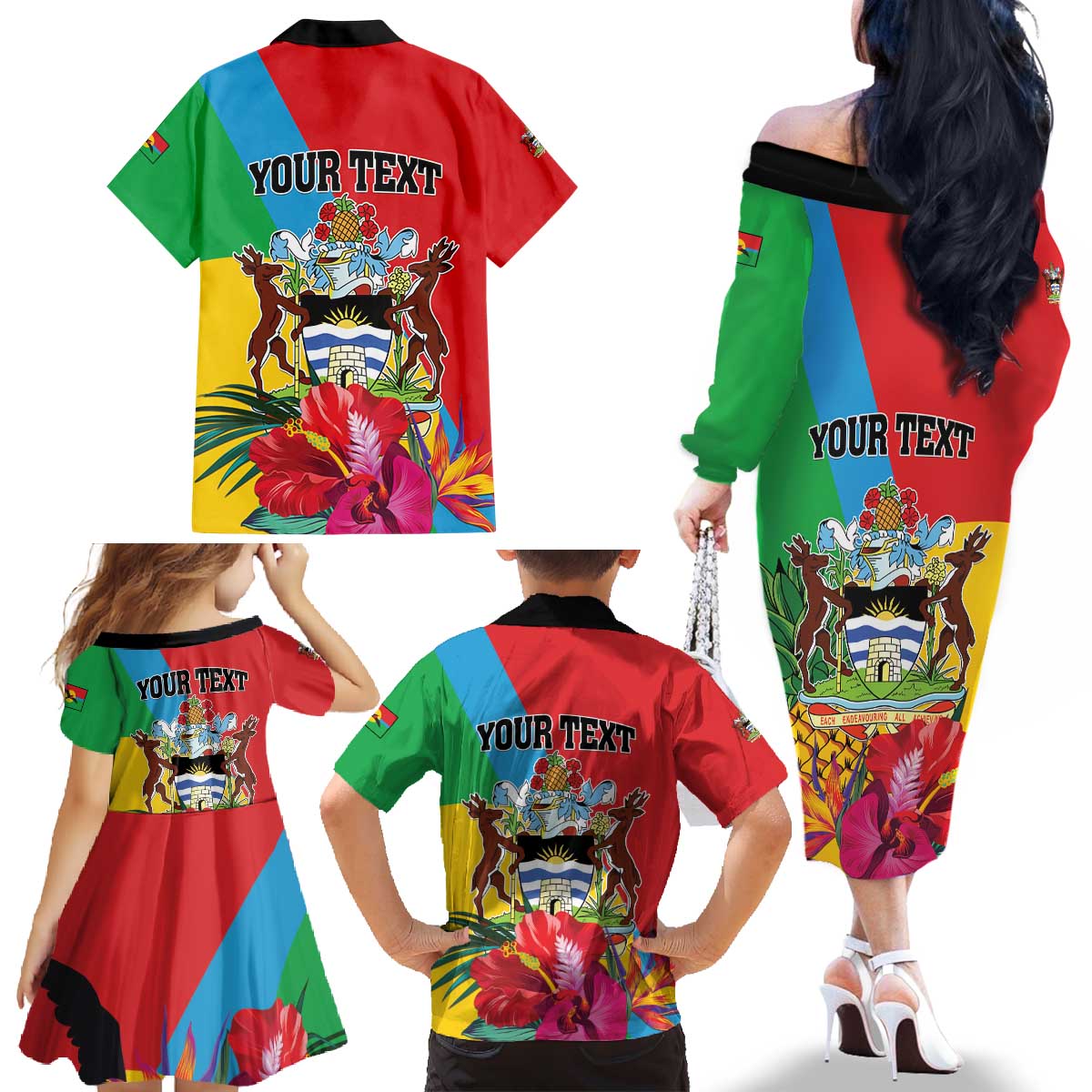 Personalised Barbuda Family Matching Off The Shoulder Long Sleeve Dress and Hawaiian Shirt Frigate Bird Tropical Style