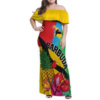 Personalised Barbuda Family Matching Off Shoulder Maxi Dress and Hawaiian Shirt Frigate Bird Tropical Style - Wonder Print Shop