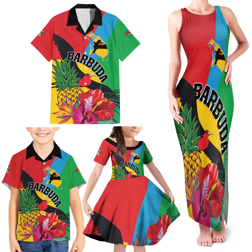 Personalised Barbuda Family Matching Tank Maxi Dress and Hawaiian Shirt Frigate Bird Tropical Style - Wonder Print Shop