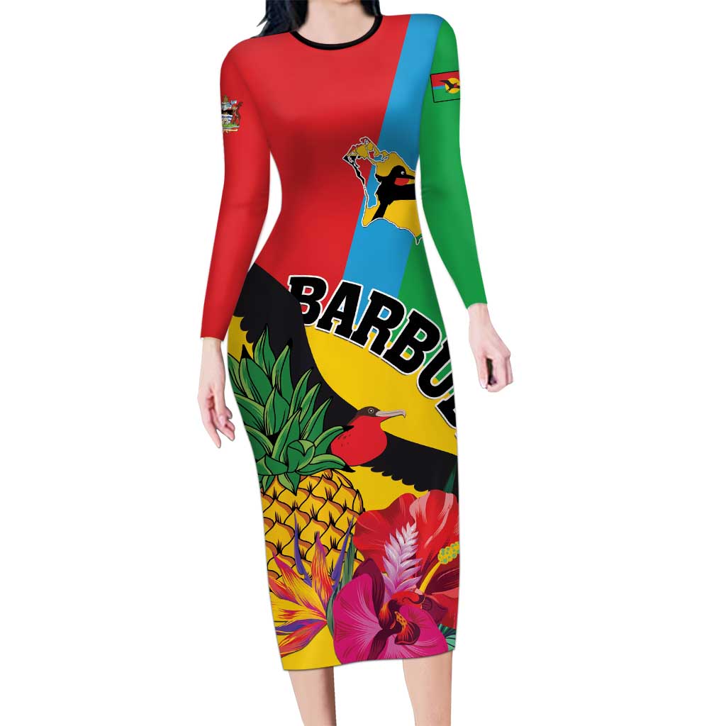 Personalised Barbuda Long Sleeve Bodycon Dress Frigate Bird Tropical Style - Wonder Print Shop