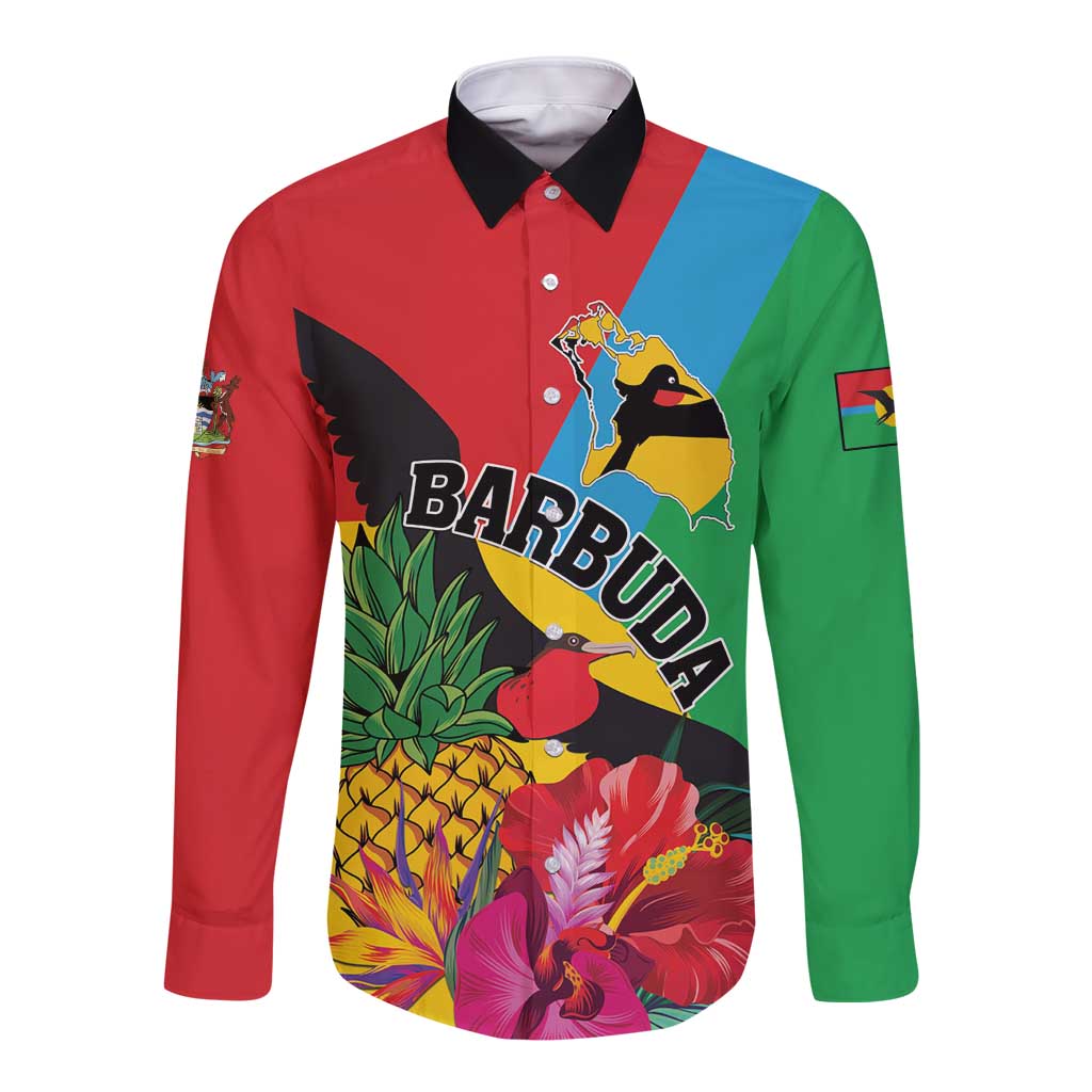 Personalised Barbuda Long Sleeve Button Shirt Frigate Bird Tropical Style