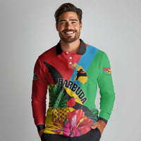 Personalised Barbuda Long Sleeve Polo Shirt Frigate Bird Tropical Style - Wonder Print Shop