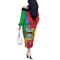 Personalised Barbuda Off The Shoulder Long Sleeve Dress Frigate Bird Tropical Style - Wonder Print Shop