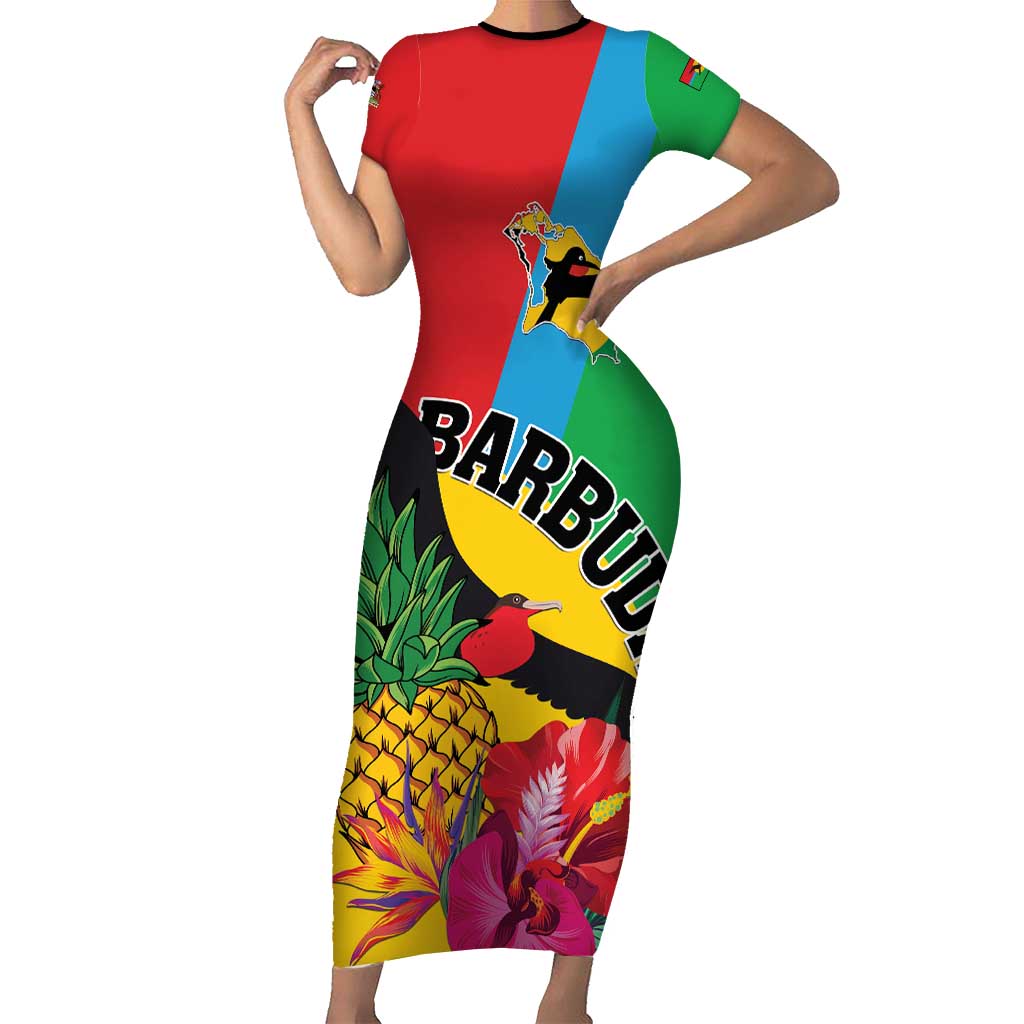 Personalised Barbuda Short Sleeve Bodycon Dress Frigate Bird Tropical Style - Wonder Print Shop