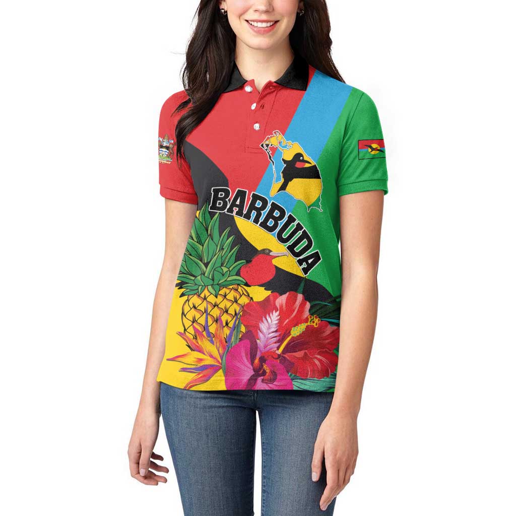 Personalised Barbuda Women Polo Shirt Frigate Bird Tropical Style - Wonder Print Shop