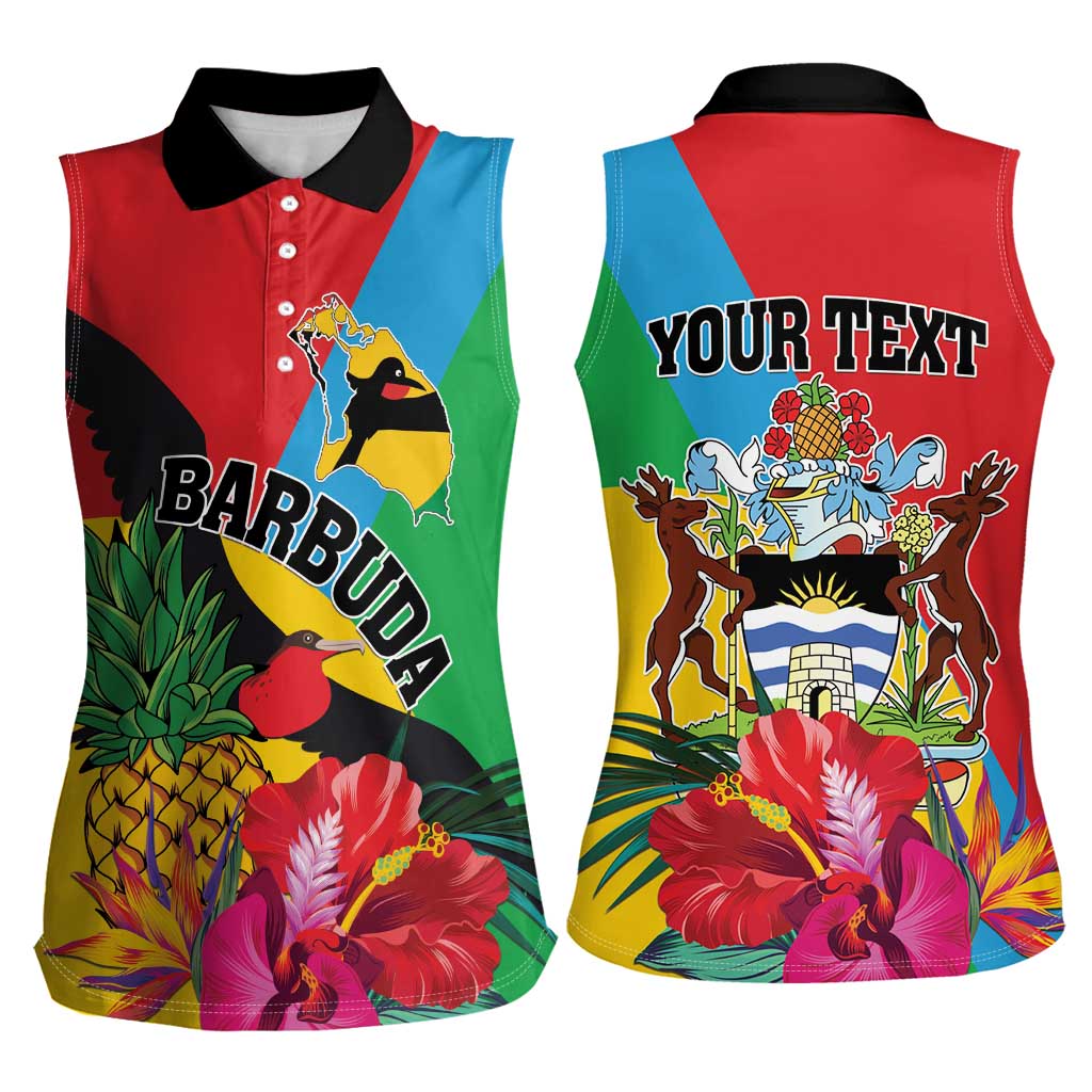 Personalised Barbuda Women Sleeveless Polo Shirt Frigate Bird Tropical Style - Wonder Print Shop