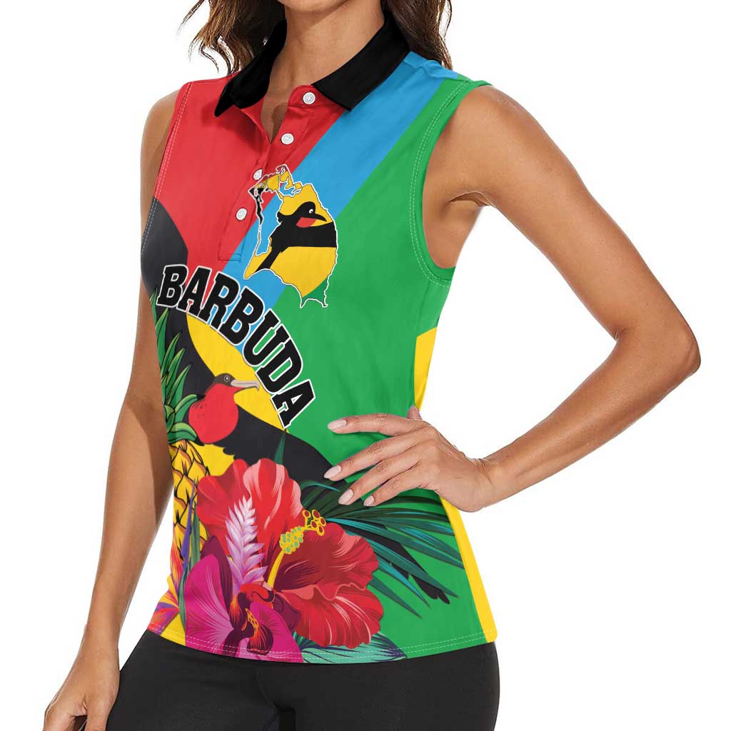 Personalised Barbuda Women Sleeveless Polo Shirt Frigate Bird Tropical Style - Wonder Print Shop