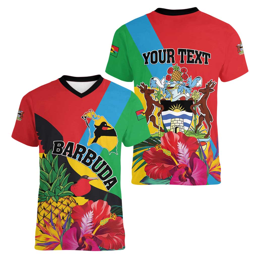 Personalised Barbuda Women V-Neck T-Shirt Frigate Bird Tropical Style - Wonder Print Shop