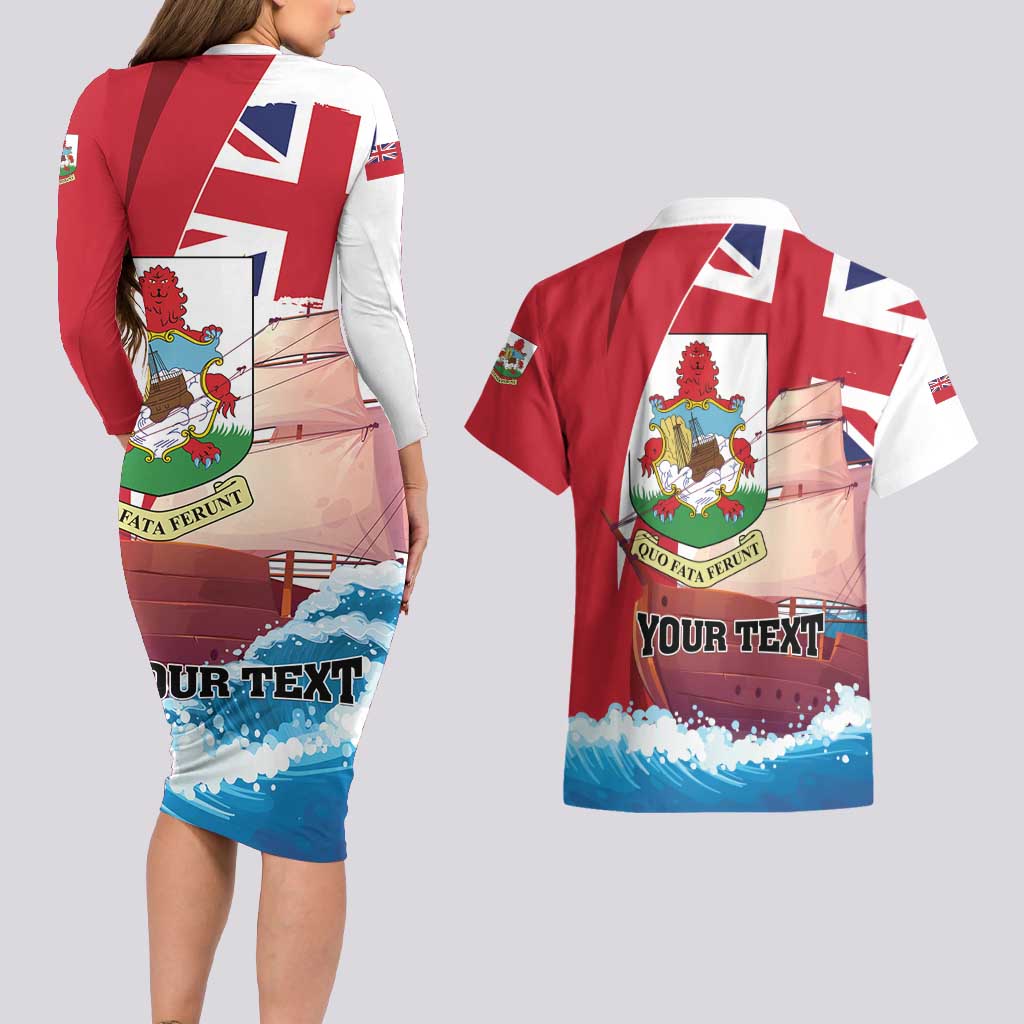 Personalised Bermuda Couples Matching Long Sleeve Bodycon Dress and Hawaiian Shirt Quo Fata Ferunt