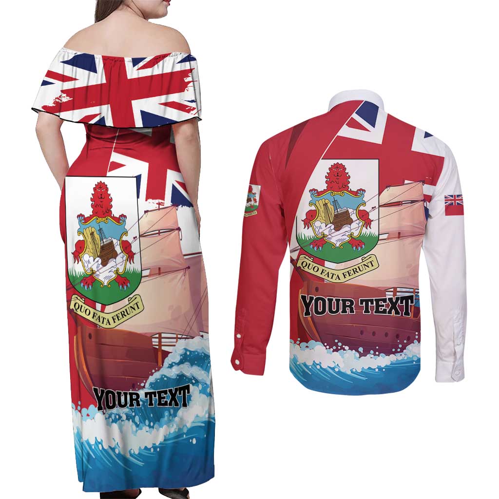 Personalised Bermuda Couples Matching Off Shoulder Maxi Dress and Long Sleeve Button Shirt Quo Fata Ferunt