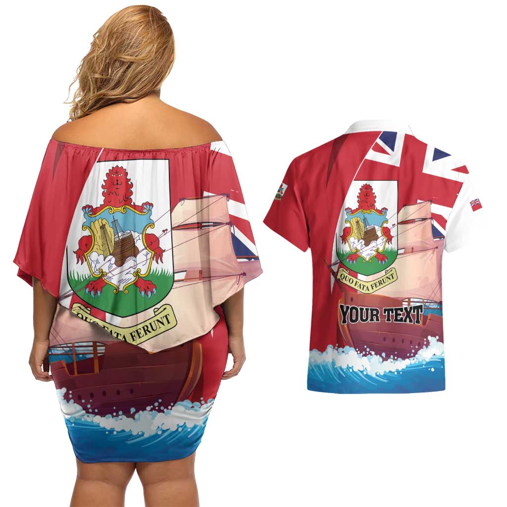 Personalised Bermuda Couples Matching Off Shoulder Short Dress and Hawaiian Shirt Quo Fata Ferunt