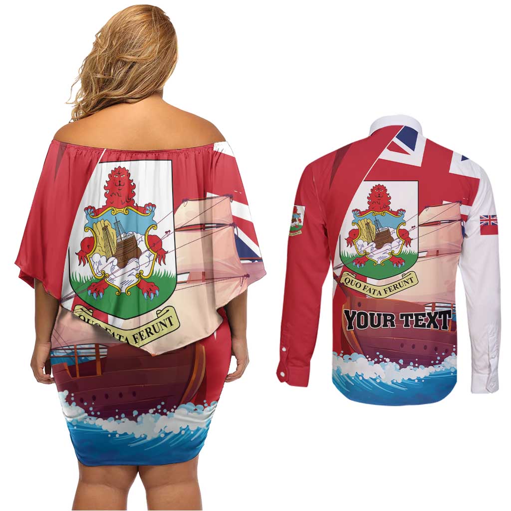 Personalised Bermuda Couples Matching Off Shoulder Short Dress and Long Sleeve Button Shirt Quo Fata Ferunt