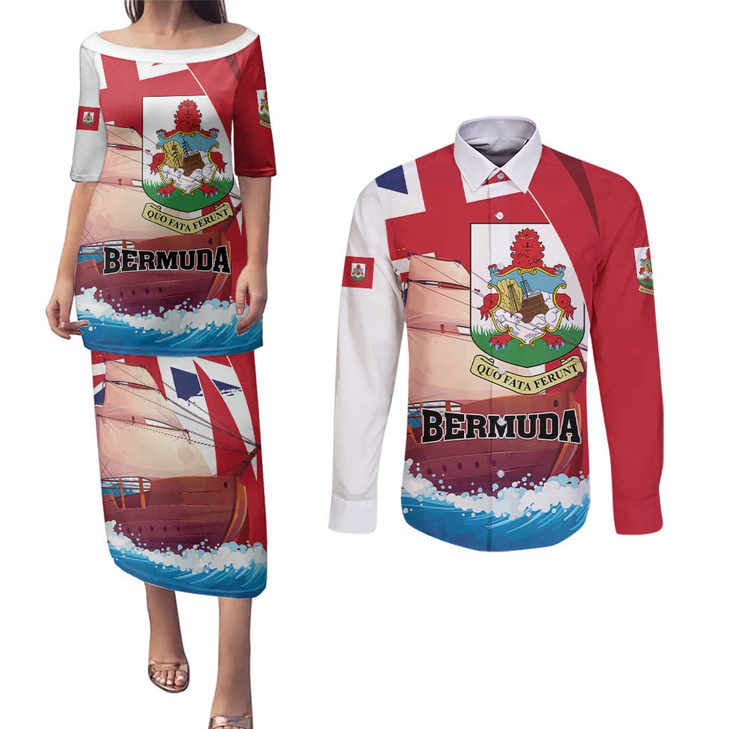 Personalised Bermuda Couples Matching Puletasi and Long Sleeve Button Shirt Quo Fata Ferunt