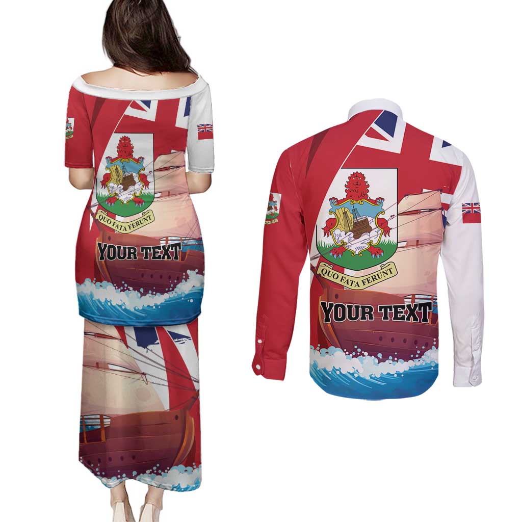 Personalised Bermuda Couples Matching Puletasi and Long Sleeve Button Shirt Quo Fata Ferunt
