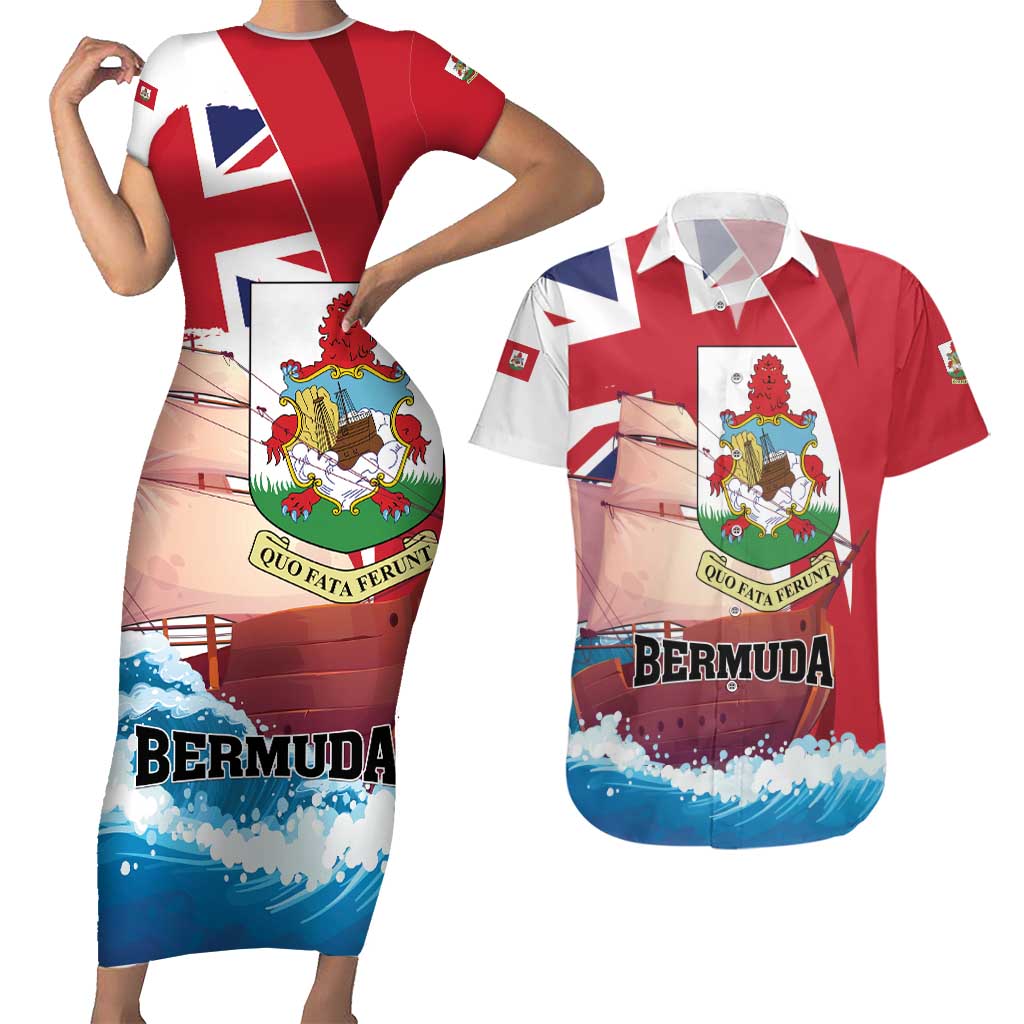 Personalised Bermuda Couples Matching Short Sleeve Bodycon Dress and Hawaiian Shirt Quo Fata Ferunt