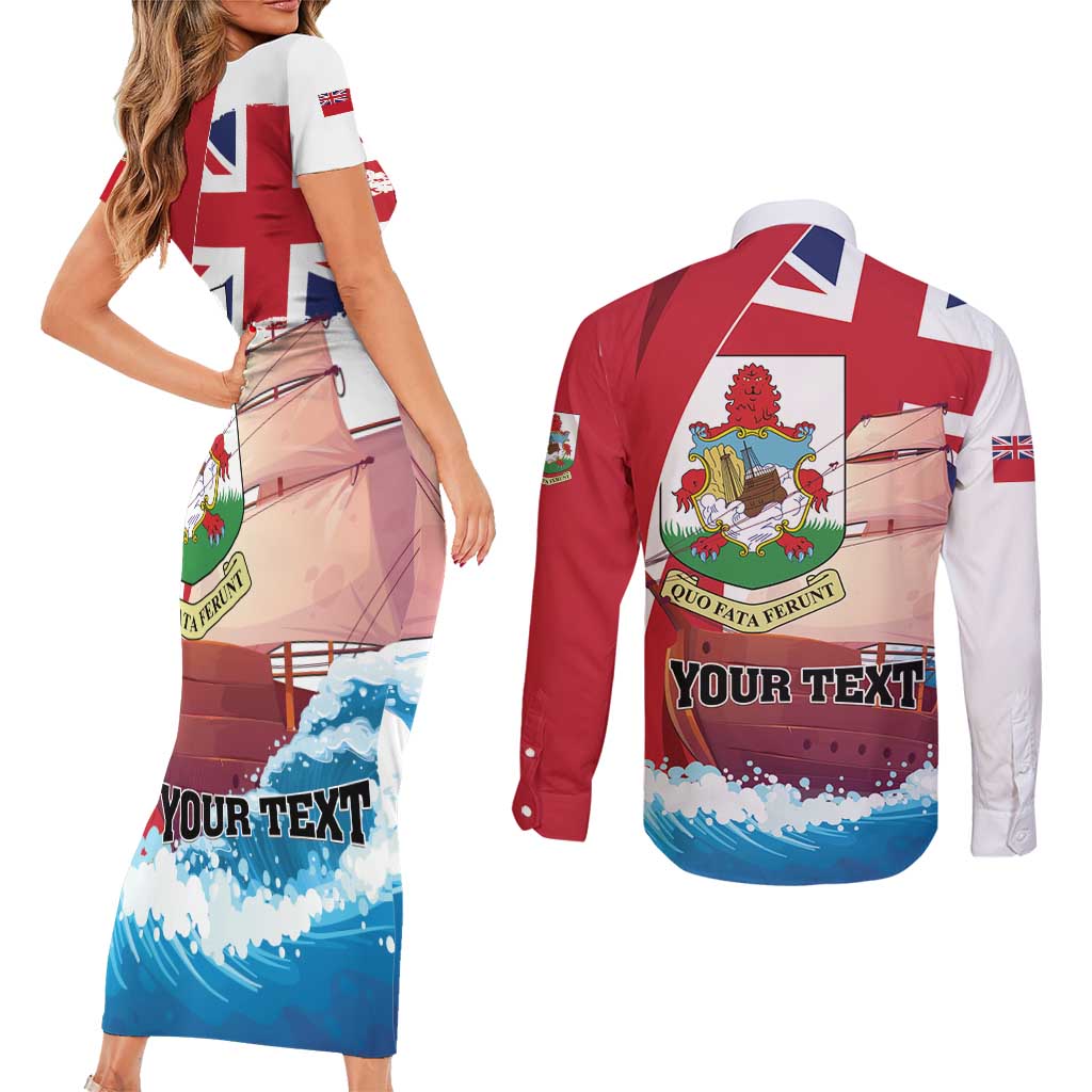 Personalised Bermuda Couples Matching Short Sleeve Bodycon Dress and Long Sleeve Button Shirt Quo Fata Ferunt