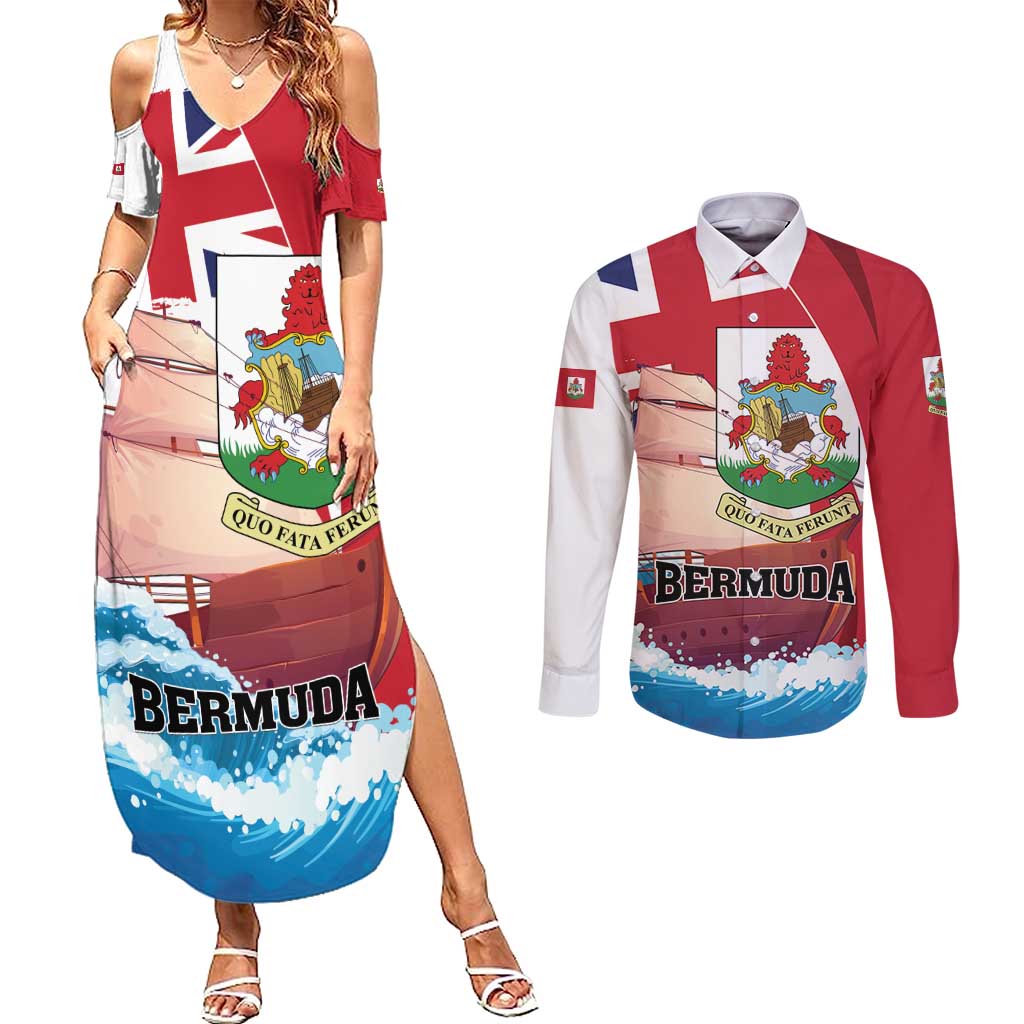 Personalised Bermuda Couples Matching Summer Maxi Dress and Long Sleeve Button Shirt Quo Fata Ferunt
