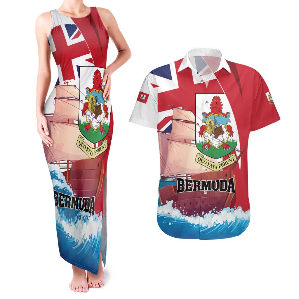 Personalised Bermuda Couples Matching Tank Maxi Dress and Hawaiian Shirt Quo Fata Ferunt