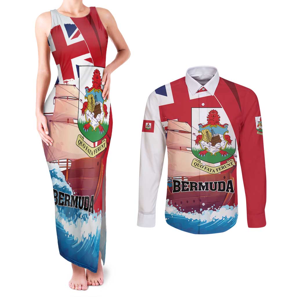 Personalised Bermuda Couples Matching Tank Maxi Dress and Long Sleeve Button Shirt Quo Fata Ferunt
