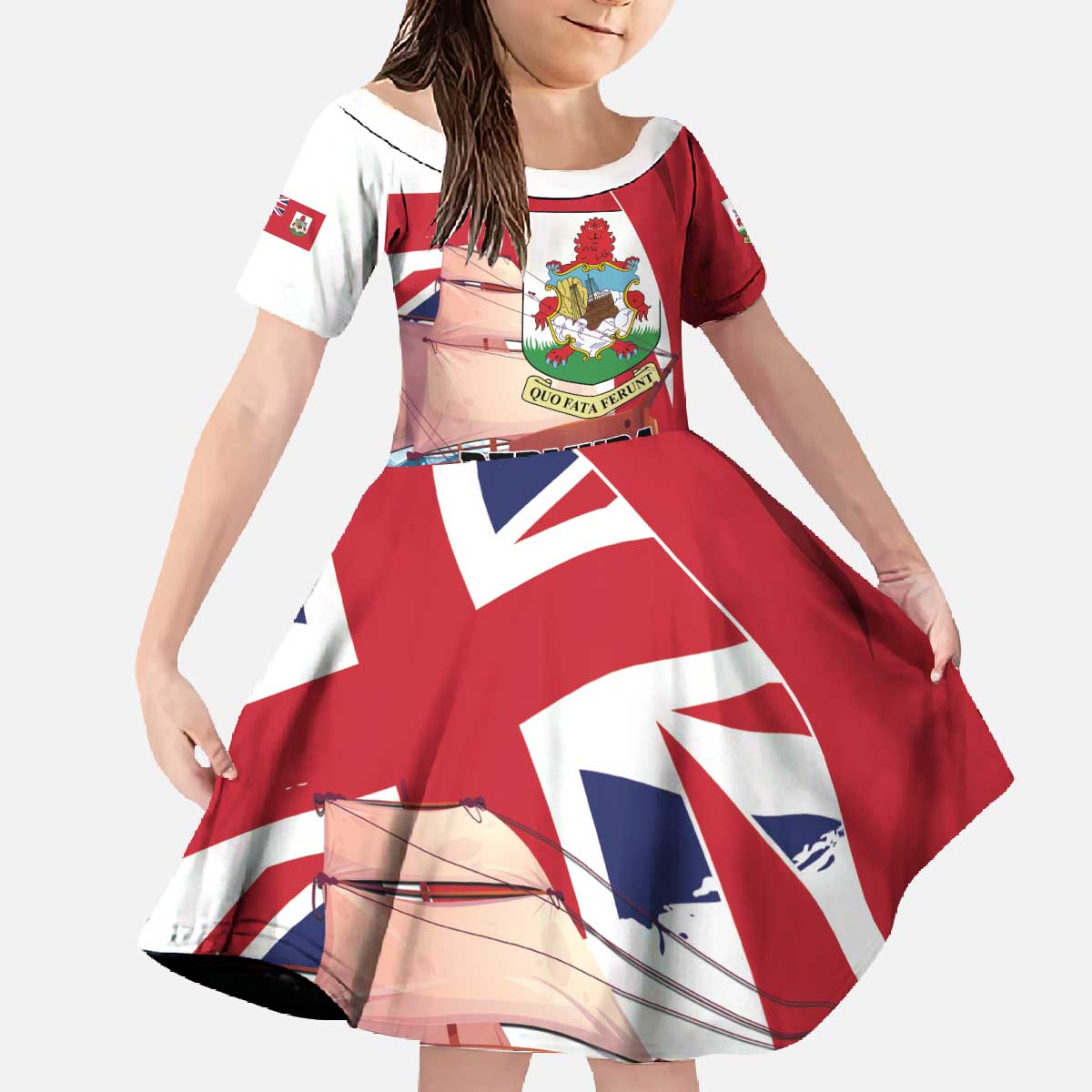 Personalised Bermuda Family Matching Off The Shoulder Long Sleeve Dress and Hawaiian Shirt Quo Fata Ferunt