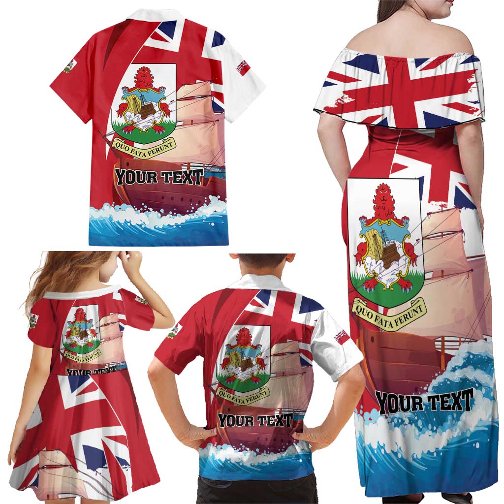 Personalised Bermuda Family Matching Off Shoulder Maxi Dress and Hawaiian Shirt Quo Fata Ferunt - Wonder Print Shop