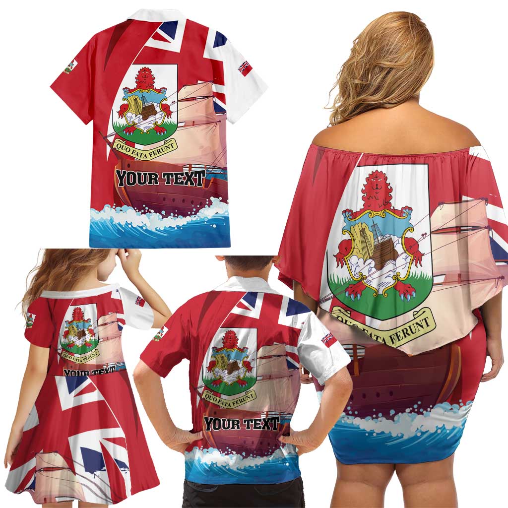 Personalised Bermuda Family Matching Off Shoulder Short Dress and Hawaiian Shirt Quo Fata Ferunt - Wonder Print Shop