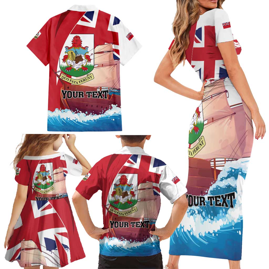 Personalised Bermuda Family Matching Short Sleeve Bodycon Dress and Hawaiian Shirt Quo Fata Ferunt - Wonder Print Shop