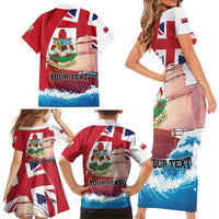Personalised Bermuda Family Matching Short Sleeve Bodycon Dress and Hawaiian Shirt Quo Fata Ferunt - Wonder Print Shop