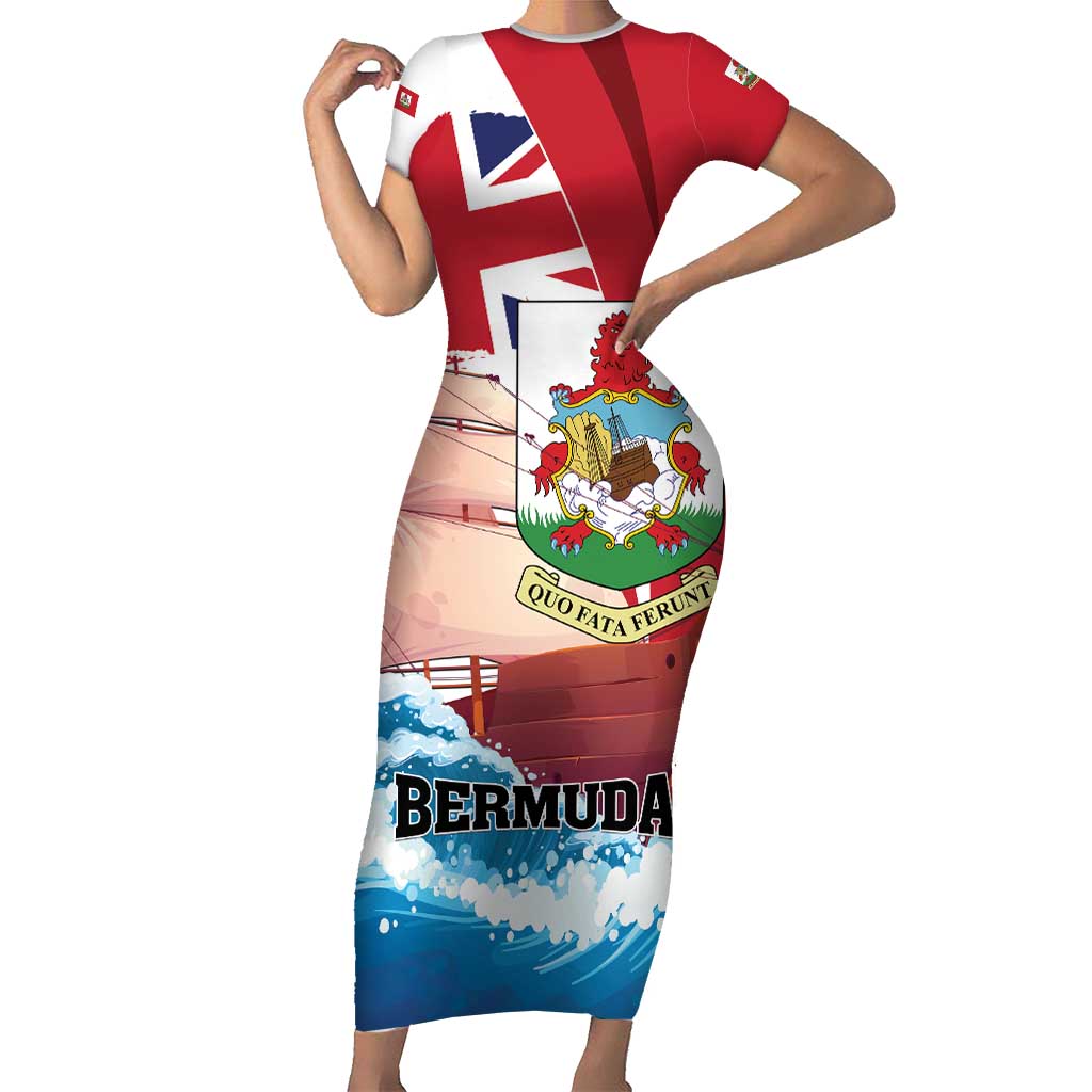 Personalised Bermuda Family Matching Short Sleeve Bodycon Dress and Hawaiian Shirt Quo Fata Ferunt - Wonder Print Shop