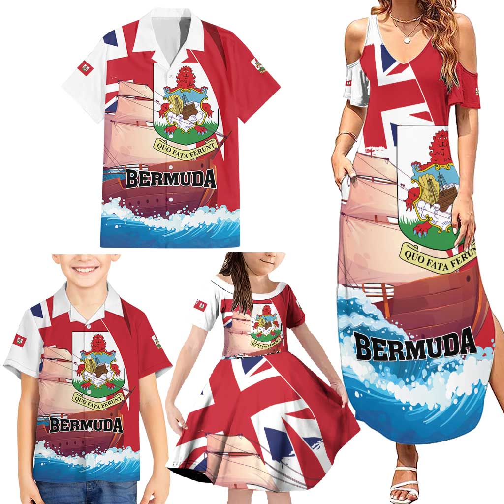 Personalised Bermuda Family Matching Summer Maxi Dress and Hawaiian Shirt Quo Fata Ferunt - Wonder Print Shop