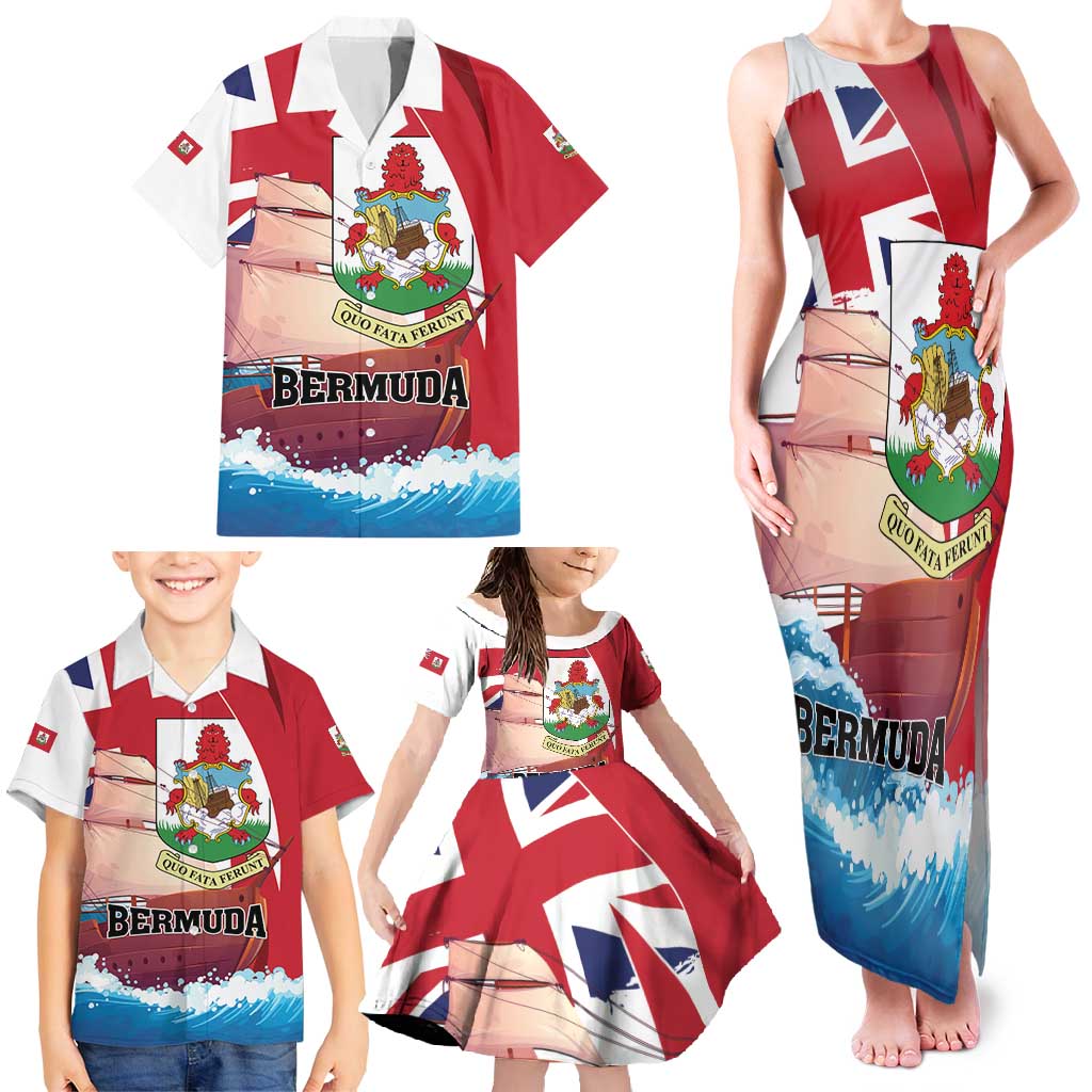 Personalised Bermuda Family Matching Tank Maxi Dress and Hawaiian Shirt Quo Fata Ferunt - Wonder Print Shop