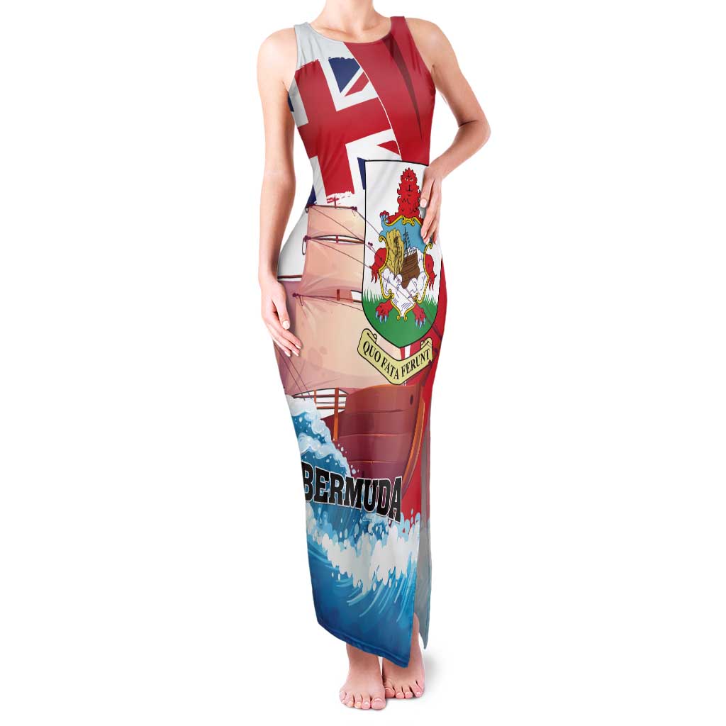 Personalised Bermuda Family Matching Tank Maxi Dress and Hawaiian Shirt Quo Fata Ferunt - Wonder Print Shop