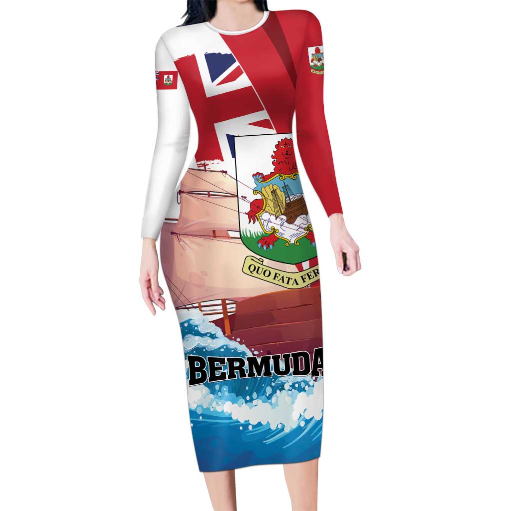 Personalised Bermuda Long Sleeve Bodycon Dress Quo Fata Ferunt - Wonder Print Shop