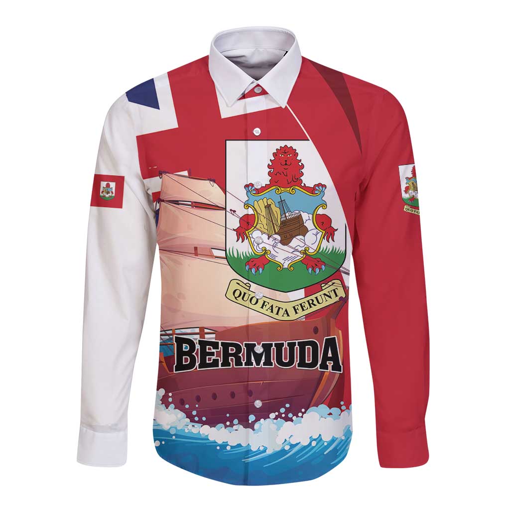 Personalised Bermuda Long Sleeve Button Shirt Quo Fata Ferunt