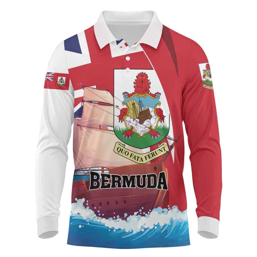 Personalised Bermuda Long Sleeve Polo Shirt Quo Fata Ferunt - Wonder Print Shop