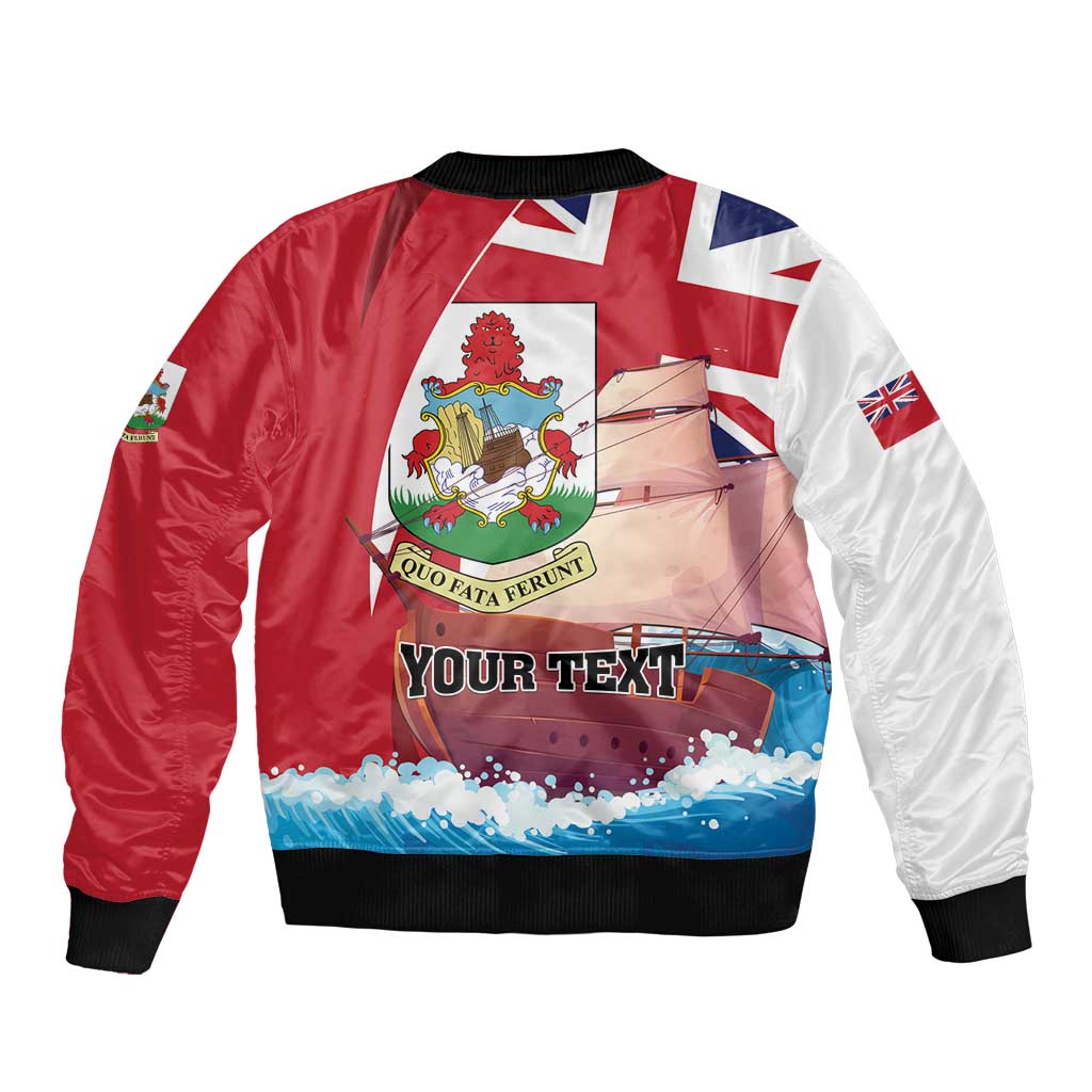 Personalised Bermuda Sleeve Zip Bomber Jacket Quo Fata Ferunt - Wonder Print Shop