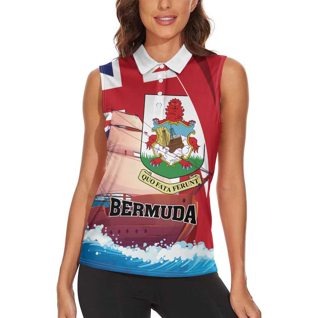Personalised Bermuda Women Sleeveless Polo Shirt Quo Fata Ferunt - Wonder Print Shop