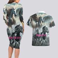 Personalized Pegasus Horse Racing 2025 Couples Matching Long Sleeve Bodycon Dress and Hawaiian Shirt Soar to Victory