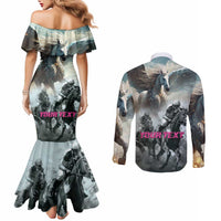 Personalized Pegasus Horse Racing 2025 Couples Matching Mermaid Dress and Long Sleeve Button Shirt Soar to Victory