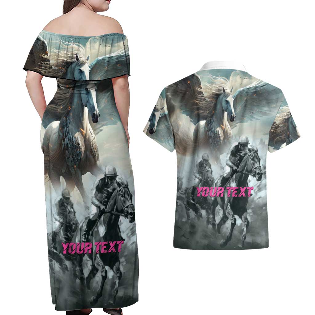 Personalized Pegasus Horse Racing 2025 Couples Matching Off Shoulder Maxi Dress and Hawaiian Shirt Soar to Victory