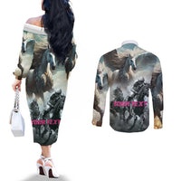 Personalized Pegasus Horse Racing 2025 Couples Matching Off The Shoulder Long Sleeve Dress and Long Sleeve Button Shirt Soar to Victory