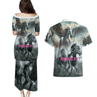 Personalized Pegasus Horse Racing 2025 Couples Matching Puletasi and Hawaiian Shirt Soar to Victory